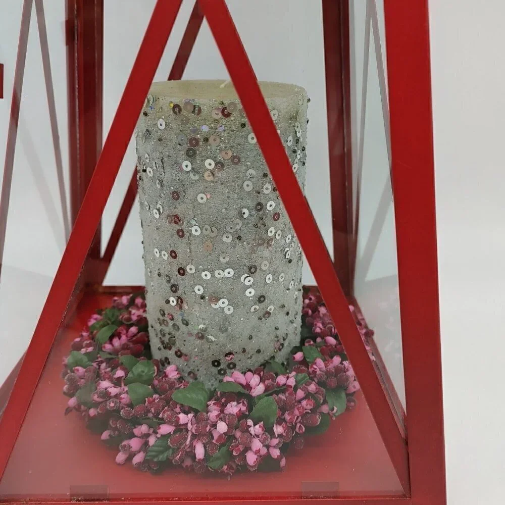 Indoor And Outdoor Red Glass Metal Hanging Candle Impressions Lantern Vintage